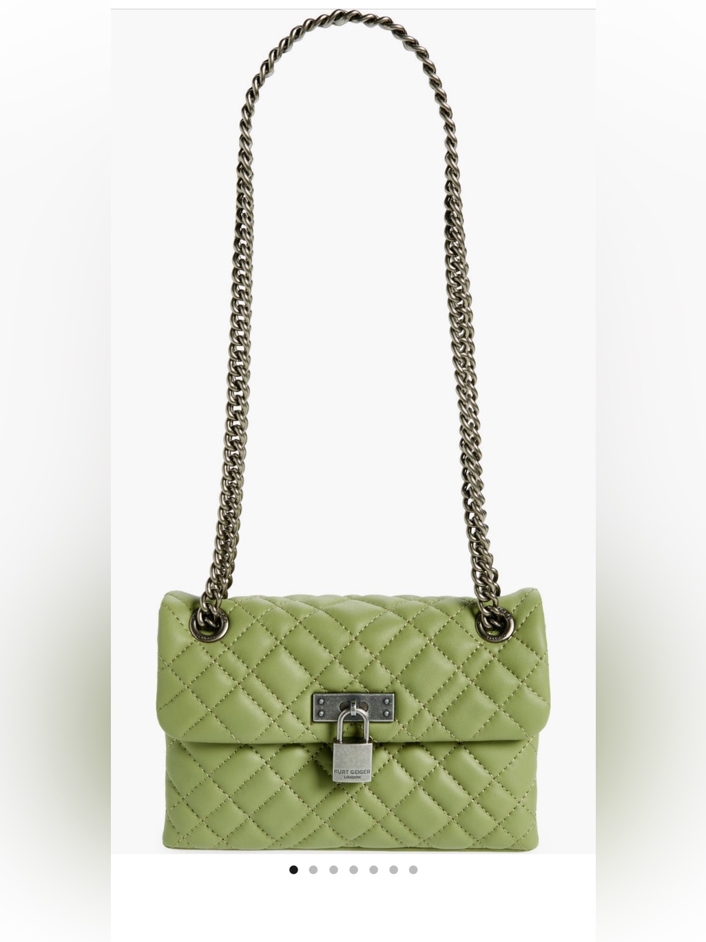 Kurt Geiger Brixton Lock Quilted Sage Green Crossbody Bag With Silver Chain